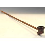 Unusual early 20th Century Japanese walking cane with bamboo shaft, the handle modelled as a pipe