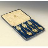 Cased set of six Edward VIII silver gilt Coronation spoons, London 1936, 3.0toz approx