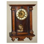 Early 20th Century inlaid fruitwood-cased Vienna wall clock, with two-train movement and inlaid