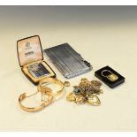 Assorted jewellery and effects to include: two snap bangles, chains, cigarette case, Ronson lighter,