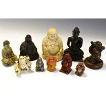 Group of assorted Buddha figurines in Hardstone, metal, resin, imitation cinnabar lacquer etc (100