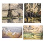 Hans Figura - Two coloured etchings 'In Holland' and 'Richmond Bridge, Surrey', signed in pencil
