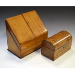 Victorian walnut and marquetry dome-top tea caddy, together with an Edwardian light oak slope-