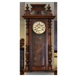 Early 20th Century fruitwood-cased Vienna wall clock with two-train movement, Roman dial with