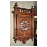 Late 19th Century Continental fruitwood-cased wall clock with enamelled cellular Roman chapter ring,