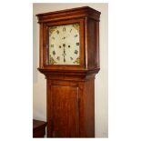George III oak cased eight day painted dial longcase clock, maker indistinct, possibly Wimborne,