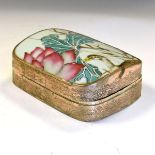 Oriental metal box with painted decoration to cover, 14cm