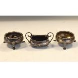 Pair of George III silver salts, London 1767, together with an Edward VII silver salt, Birmingham