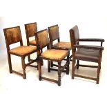 Set of four Cromwell style oak framed dining chairs having studded hide seats and back, together