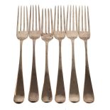 Matched set of Edward VII silver Old English pattern dessert forks, Birmingham 1901/London 1905,