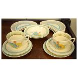 Set of five Susie Cooper entrée dishes of crescent form, together with a group of 1930's period