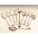 George III silver Old English pattern basting spoon, London 1802, together with seven Georgian