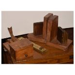 Oak-cased canteen of cutlery, pair of wooden bookends, wooden cigarette dispenser, etc