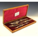 Late Victorian/Edwardian Golden Oak-cased stag horn-handled carving set