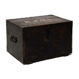 Early 20th Century oak strong box or trunk with painted name to lid, 47.5cm wide