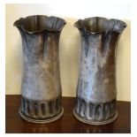 Pair of World War I era shell case vases, now silver plated, one stamped beneath 18PR II, one