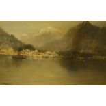 I. Sharland - Colour print - Italian lake, signed in pencil, 19cm x 36cm, framed and glazed
