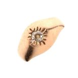 Gentleman's yellow metal and diamond-set dress ring, the gypsy-set stone to a heavy gauge shank