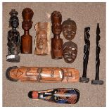 Ethnographica - Group of African tribal hardwood figural sculptures, etc
