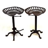 Industrial Design - Pair of cast metal tractor seat bar stools