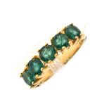 18ct gold and six-stone emerald ring, size N, 4.7g gross approx