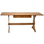 Late 20th Century oak side table fitted one drawer, 155cm x 43.5cm