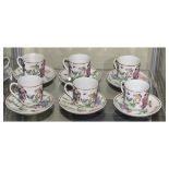 Set of six Chinese porcelain Famille Rose coffee cups and saucers, 20th Century