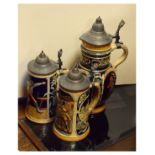 Three various pottery steins