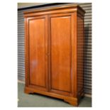 Reproduction walnut finish double wardrobe fitted two drawers opening to reveal a mirror to the