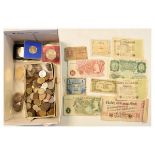 Coins - Collection of mainly GB coins together with a small selection of World bank notes, etc