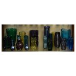 Group of assorted modern coloured glassware to include; Gozo iridescent vases etc