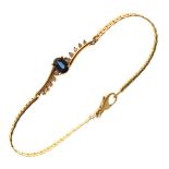 Yellow metal, sapphire and diamond bracelet of flexible design, stamped 9ct, 3.4g gross approx