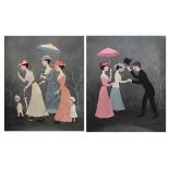 Helen Bradley - Pair of signed coloured prints - Figures walking in a park, both bearing Fine Art