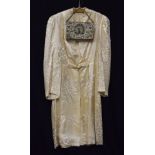 20th Century Oriental cream embroidered silk robe, with three-quarter sleeves, floral and bird