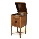 Lissenola oak-cased floor-standing turntable gramophone record player, together with a selection