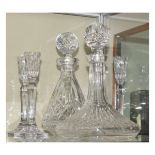 Group of Waterford crystal glass ware comprising: Colleen decanter, Lismore decanter and set of four