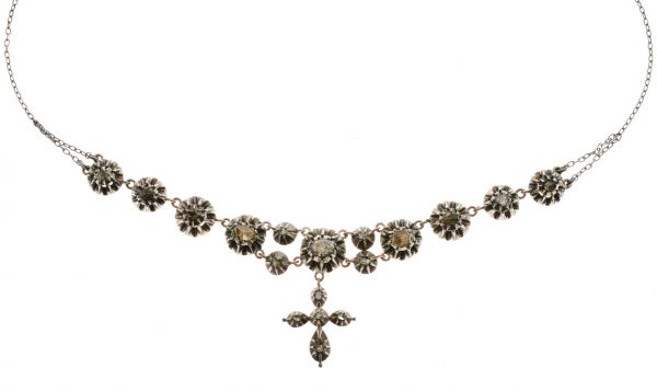 19th Century Iberian rose diamond cross pendant and frontispiece, on chain