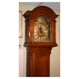 19th Century oak-cased eight day brass dial longcase clock, Anonymous, the break-arched dial with