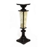 Late 19th/early 20th Century ebonised pedestal having tapered engraved mirror glass column, on