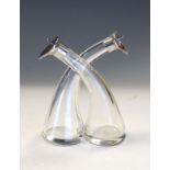 George V silver mounted oil and vinegar bottle set, London 1919, 13cm high