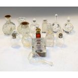 Collection of glass scent bottles, a cube shaped glass inkwell etc