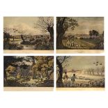 Set of four shooting prints drawn and engraved by R. Havell Junior, 21cm x 31cm, framed and glazed