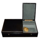 Vintage jewellery case with twin doors enclosing compartments, 35.5cm wide