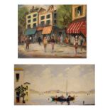 Vernon Henri - Oil on canvas - Mediterranean fishing scene, 39cm x 79.5cm and Corniche - Oil on