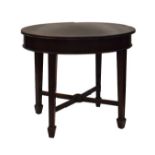 Mahogany and string inlaid oval side table having inset black Formica top, 77cm wide