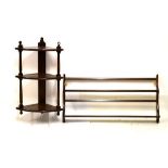 Ercol wall hanging corner shelves, 74cm high, and an open bookshelf, 97cm wide, (2)