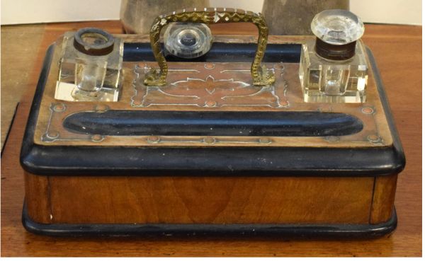 Late 19th Century ebonised and figured walnut deskstand