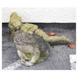 Composite stone garden frog and pixie ornament