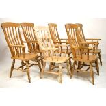 Set of five late 20th Century beech framed Thames Valley design hard seat elbow chairs, and one