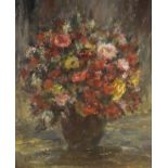 Buck (20th Century) - Oil on board - Still life of flowers, 52cm x 43cm, in a gilt frame